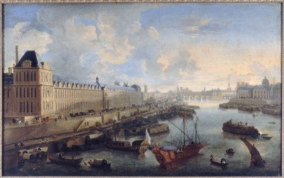 غاليري اللوفر الكبير، لو بونت نوف، لا سيتي، لو كوليج دي كواتريه، حوالي عام 1670، على نهر السين في المطبخ الملكي، الدائرة الأولى والسادسة الحالية، بين عامي 1670 و1685 (زيت على قماش) بواسطة فنان غير معروف