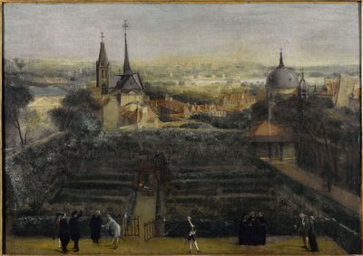 دير القديس فيكتور، منظر لكوليج دي إيكوسايه، حوالي عام 1760، ساحة جوسيو الحالية، الدائرة الخامسة، بين عامي 1755 و1765 (زيت على قماش) بواسطة فنان غير معروف