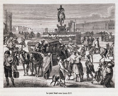 Le Pont Neuf في عهد لويس الثالث عشر - نقش من القرن التاسع عشر بواسطة فنان غير معروف