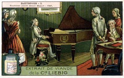 ليبيج chromolithography. لودفيج فان بيتهوفن (1770/1827) يلعب قبل وولفجانج أماديوس موزارت (1756/1791). هنا عام 1787. بواسطة فنان غير معروف