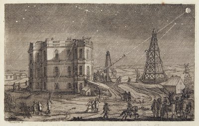 L'observation des étoiles - في "" الجداول الفلكية للشمس والقمر والكواكب والنجوم الثابتة والأقمار الصناعية لكوكب المشتري وزحل "بقلم كاسيني ، مطبعة رويال ، باريس بواسطة فنان غير معروف