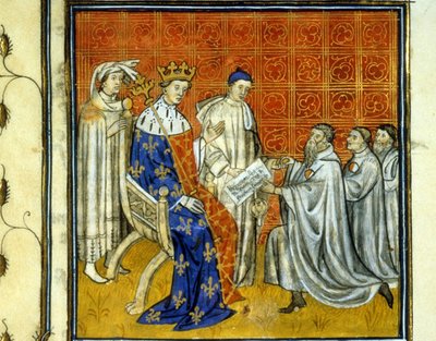 منح لويس العاشر (1289 - 1316) ميثاقًا ليهود المملكة - فداء اليهود ، عام 1315 ، لحقهم في العودة إلى مملكة فرنسا بعد طرد فيليب بيل عام 1308. يمكن التعرف عليها بواسطة العجلة البيضاء والحمراء. إلومينا بواسطة فنان غير معروف