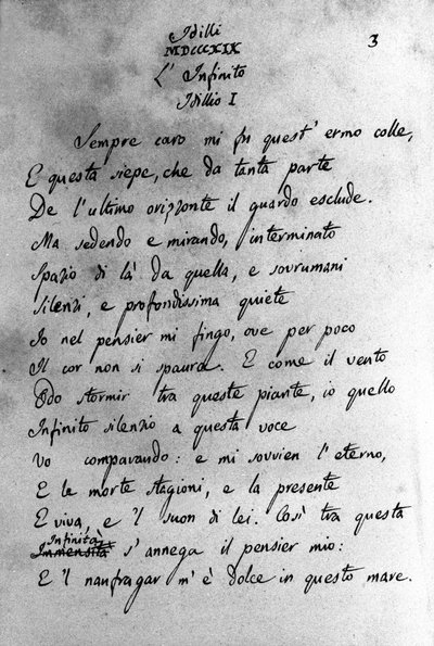 مخطوطة "" Idilli "(القصائد) للشاعر الإيطالي جياكومو ليوباردي (1798 - 1837) القرن التاسع عشر بواسطة فنان غير معروف