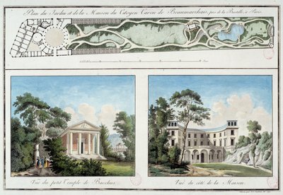خريطة لحديقة ومنزل الكاتب والكاتب المسرحي الفرنسي بيير أوغستين كارون دي بومارشيه (1732-1799) في شارع بيومارشيه الحالي في باريس. نقش حوالي عام 1795 في باريس ، متحف كارنافالي بواسطة فنان غير معروف