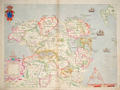 خريطة لشمال أيرلندا، حوالي عام 1600 (موضوعة على الكتان) بواسطة فنان غير معروف