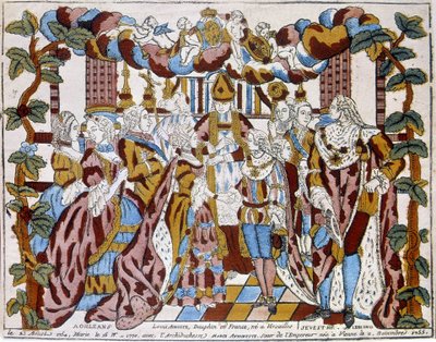 زواج لويس السادس عشر مع ماريس أنطوانيت ، حوالي عام 1774 ، في أورليانز. بواسطة فنان غير معروف
