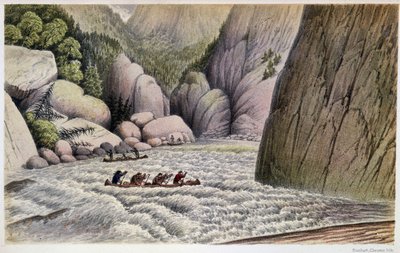 Men in Canoeing Descending Rapids: “” An escape at the fourth rapid””” - in “” Exploration of the Labrador Peninsula”” by Hind, London بواسطة فنان غير معروف