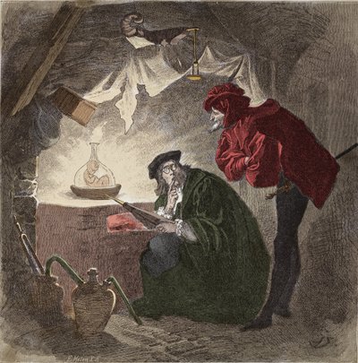 Mephistopheles (Mephisto) رسم فاوست لـ "" Faust "لـ Johann Wolfgang von Goethe (1749-1832) (رسم توضيحي لـ" faust "" "بواسطة Goethe) نقش بواسطة فنان غير معروف