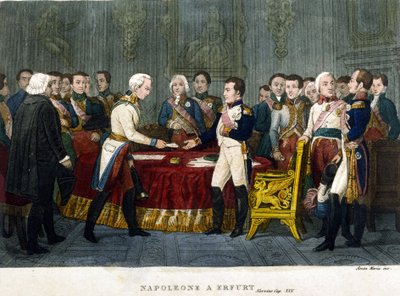التقى نابليون الأول (1769 - 1821) بألكسندر الأول في إرفورت عام 1808. بواسطة فنان غير معروف