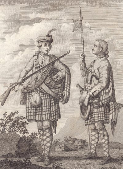 Officer (left) and sergeant of the 42nd Highlandersthe Black Watchc.1750 (engraving) بواسطة فنان غير معروف