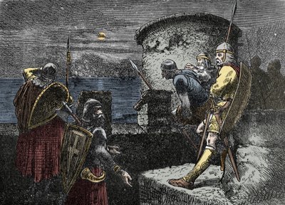 بالمرصاد لرجال الشمال - الحرس Varegue (Varangian) يراقب الأفق وراء التحصينات بواسطة فنان غير معروف