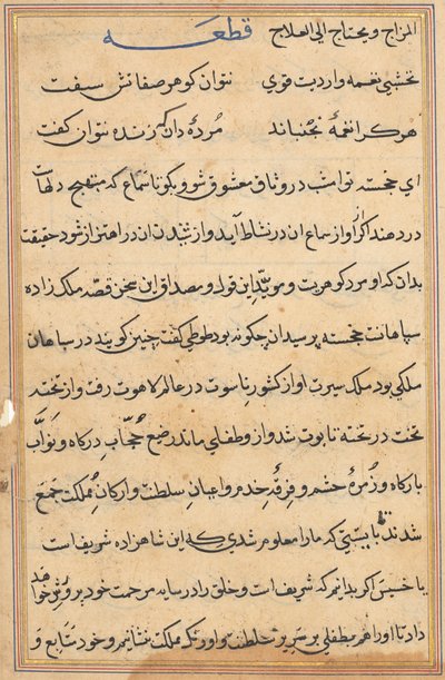 صفحة من حكايات ببغاء (توتي-ناما): صفحة نصية بواسطة فنان غير معروف