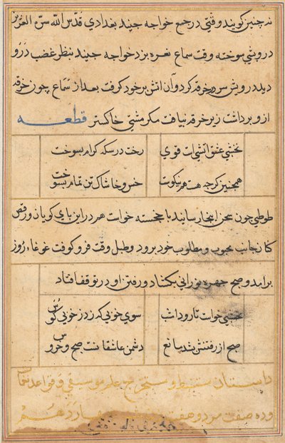 صفحة من حكايات ببغاء (توتي-ناما): صفحة نصية بواسطة فنان غير معروف
