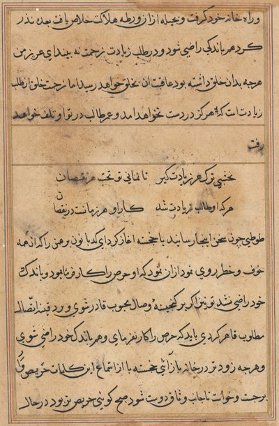 صفحة من حكايات ببغاء (توتي-ناما): صفحة نصية بواسطة فنان غير معروف