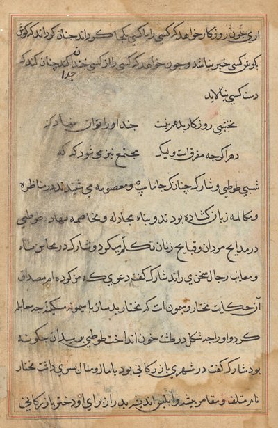صفحة من حكايات ببغاء (توتي-ناما): صفحة نصية بواسطة فنان غير معروف