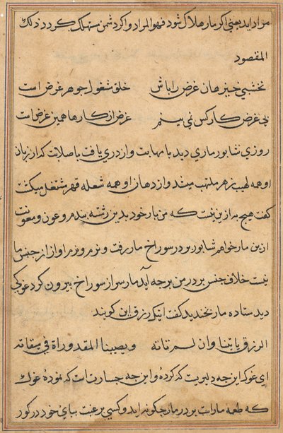 صفحة من حكايات ببغاء (توتي-ناما): صفحة نصية بواسطة فنان غير معروف
