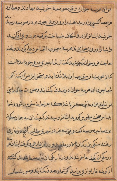 صفحة من حكايات ببغاء (توتي-ناما): صفحة نصية بواسطة فنان غير معروف