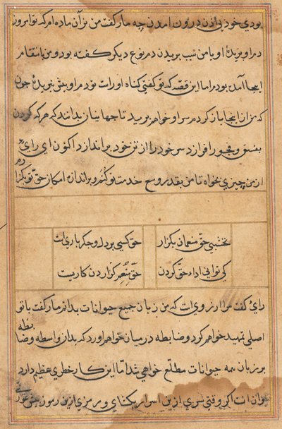 صفحة من حكايات ببغاء (توتي-ناما): صفحة نصية بواسطة فنان غير معروف