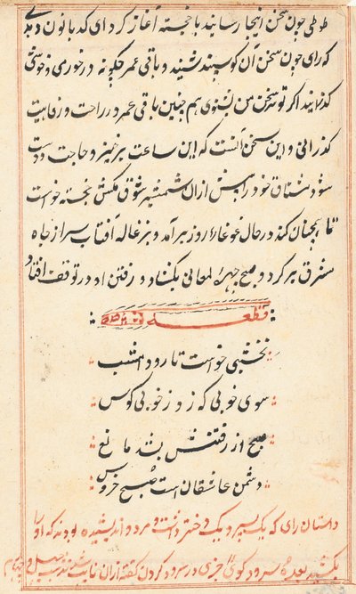 صفحة من حكايات ببغاء (توتي-ناما): صفحة نصية بواسطة فنان غير معروف