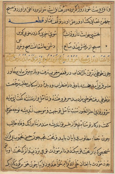 صفحة من حكايات ببغاء (توتي-ناما): صفحة نصية بواسطة فنان غير معروف