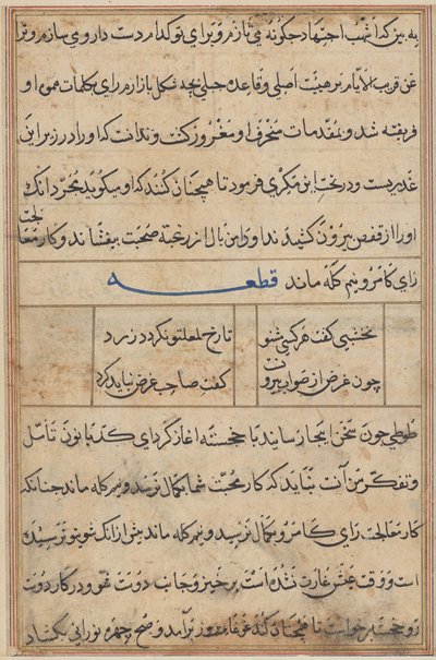 صفحة من حكايات ببغاء (توتي ناما): صفحة النص بواسطة فنان غير معروف