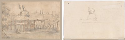 جناح بالقرب من مسجد (وجه الصفحة) رسم تخطيطي للجناح بالقرب من مسجد (الظهر) بواسطة فنان غير معروف