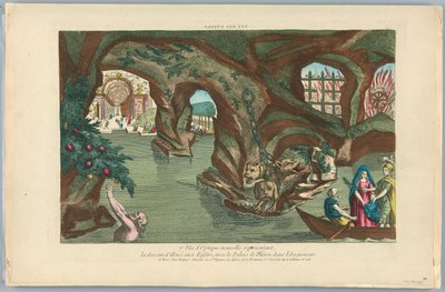 عرض زقزقة ، Vüe des Enfers ، 7 ، Vue d'Optique Nouvelle ، ممثل ، نزول AEnée إلى العالم السفلي ، مع قصر بلوتو في المسافة بواسطة فنان غير معروف