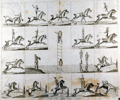 لوحة من 19 مطبوعة تصور براعة فولتيجر السيد برايس الإنجليزي. 1790 تقريبًا بواسطة فنان غير معروف