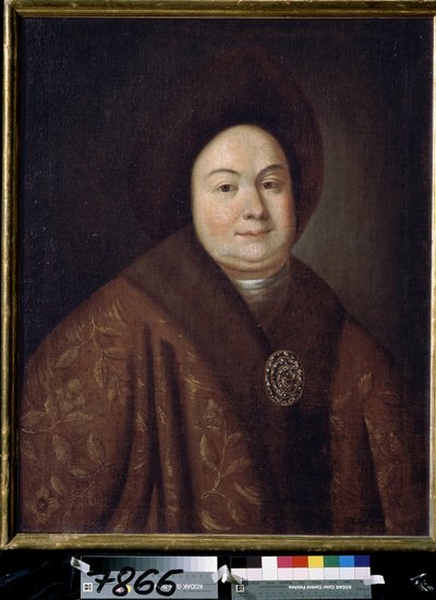 صورة ل Tsarina Eudoxia Feodorovna Lopukhina (1669-1731) ، زوجة بيتر الأول من روسيا (صورة تسارينا Evdokiya Feodorovna Lopukhina ، زوجة القيصر بيتر الأول من روسيا). لوحة مجهولة. زيت على قماش ، ٨٠ × ٦٣ سم ، أوائل القرن الثامن عشر. شارع بواسطة فنان غير معروف