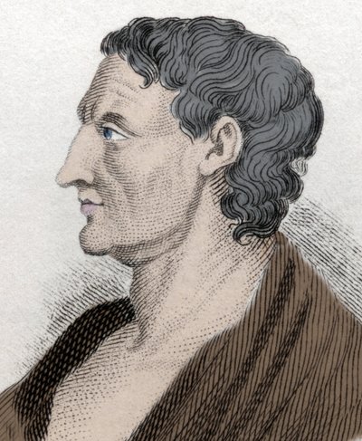 صورة لأرسطو تُعرف باسم Stagirite ، في الفيلسوف اليوناني Aristoteles اليوناني (384 قبل الميلاد إلى 322 قبل الميلاد). نقش القرن التاسع عشر. بواسطة فنان غير معروف