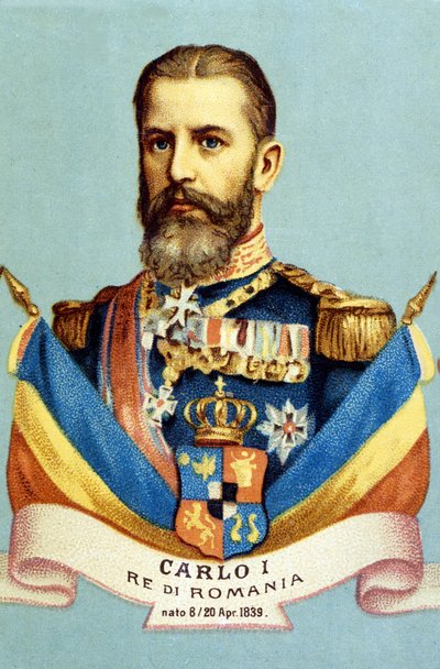 صورة لتشارلز الأول (كارول الأول) (1839-1914) ، ملك رومانيا. الطباعة الحجرية الملونة في القرن التاسع عشر بواسطة فنان غير معروف