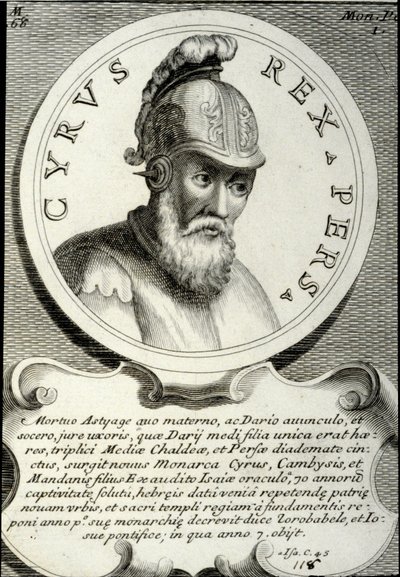 Portrait of Cyrus II (ca. 559-529 BC) called Cyrus the Great, founder of the Persian Empire. Engraving of the 18th century Private Collection بواسطة فنان غير معروف