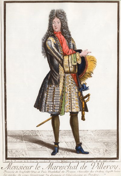 صورة لفرانسوا دي نيوففيل ، دوق فيليروي (1644 - 1730) ، ماريشال فرنسا. نقش القرن الثامن عشر. مجموعة خاصة. بواسطة فنان غير معروف
