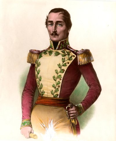 صورة للجنرال سانتاندير (فرانسيسكو دي باولا) (1782-1840) ، عسكري ورجل دولة كولومبي ، أبطال استقلال 1819. نقش من مجموعة خاصة 1836 بواسطة فنان غير معروف