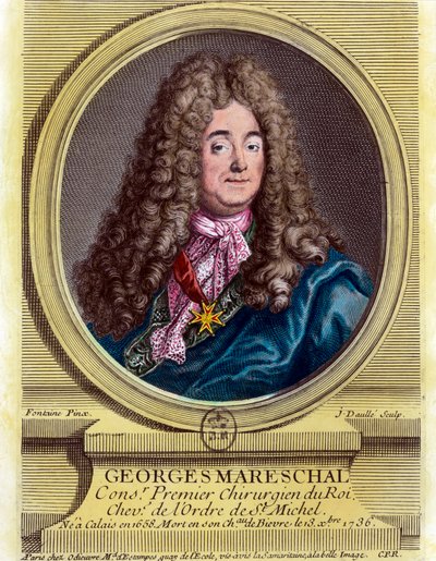 صورة لجورج ماريشال (1658 - 1736) ، أول جراح للملك من 1703 إلى 1719. نقش من القرن الثامن عشر. مجموعة خاصة. بواسطة فنان غير معروف