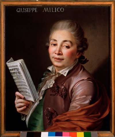 صورة جوزيبي ميليكو (1737-1802) لوحة كاستراتو الإيطالية مجهول. بولونيا من القرن الثامن عشر ، متحف موسيقي مدني بواسطة فنان غير معروف