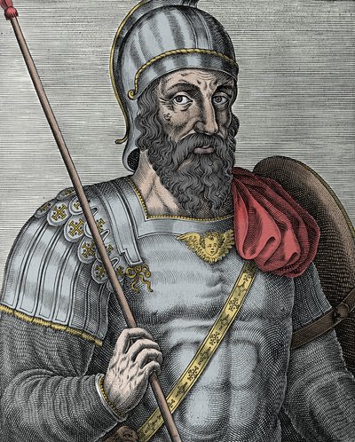 صورة لجودفري دي بوالون (Godefroy de Bouillon) (1040 / 61-1100) ، فارس الفرنجة ، أحد قادة الحملة الصليبية الأولى - نقش القرن السادس عشر بواسطة فنان غير معروف