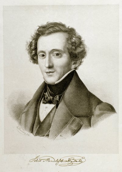 Portrait of Jakob Ludwig Felix Mendelssohn Bartholdy (1809-1847), German conductor and composer. Lithography of the 19th century Civico Museo Bibliografico Musicale, Bologna ©Luisa Ricciarini/Leemage بواسطة فنان غير معروف