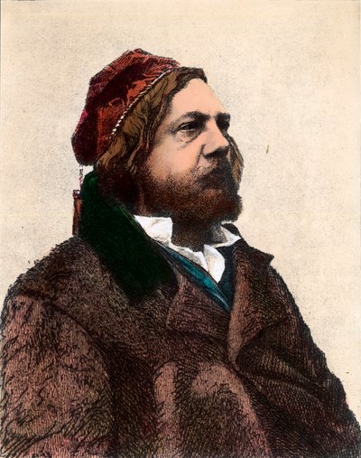 صورة شخصية لثيوفيل غوتييه (1811-1872) ، شاعر فرنسي وروائي وناقد فني. نقش القرن التاسع عشر. مجموعة خاصة. بواسطة فنان غير معروف
