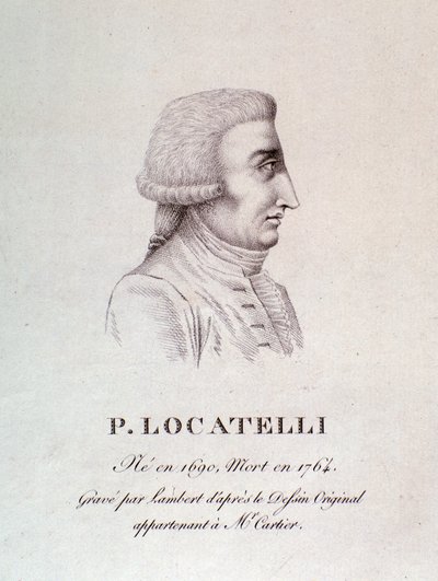 صورة لعازف الكمان والملحن الإيطالي بيترو لوكاتيلي (1695-1762) نقش. القرن ال 18. بولونيا ، متحف الموسيقى المدنية بواسطة فنان غير معروف
