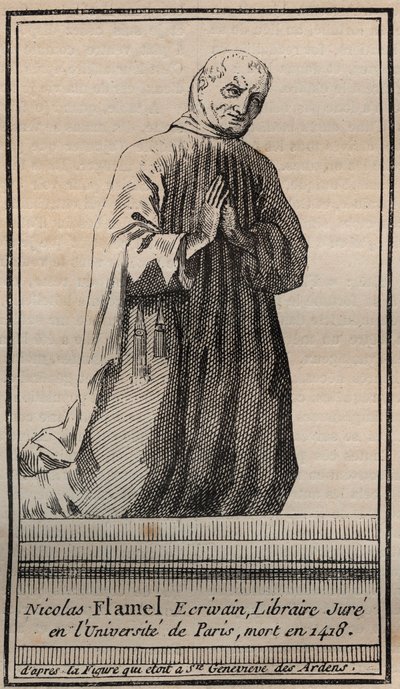 صورة للكيميائي الفرنسي نيكولا فلاميل (1330-1418) - نقش - صورة للكيميائي الإنجليزي نيكولا فلاميل - نقش المجموعة الخاصة بواسطة فنان غير معروف
