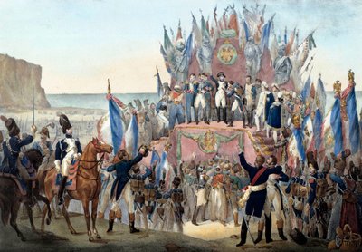 Presentation of the Legion of Honour by Napoleon Bonaparte in the Terlincthum valley in Boulogne (16 August 1804) Engraving - Paris, musee de l