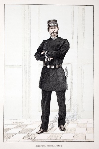 المفتش الرئيسي (1894). النقش بالألوان ، للتوضيح ، كتاب "" Histoire du corps des gardiens de la paix "" "" المنشور تحت رعاية لويس ليبين (1846-1933) حاكم شرطة نهر السين ، ألفريد ري (1864-؟) ولويس فيرون (1862-؟) بواسطة فنان غير معروف