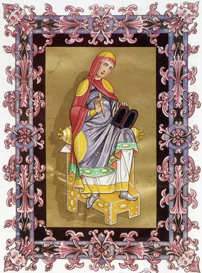 Radegonde (حوالي 520 - 587) ، ملكة فرنسا ، زوجة Clotaire (Clothaire) I. Chromolithography من القرن التاسع عشر على أساس الإضاءة. بواسطة فنان غير معروف