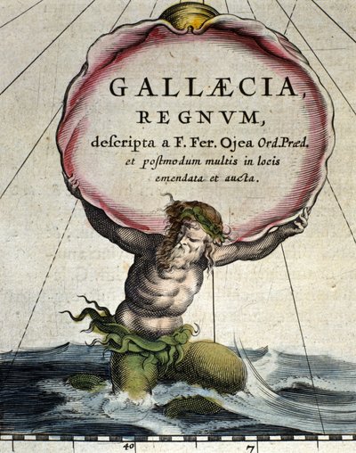 تمثيل تريتون ، مخلوق أسطوري نصف رجل مي سمكة. تفاصيل "أطلس نوفوس" 1642 بواسطة فنان غير معروف
