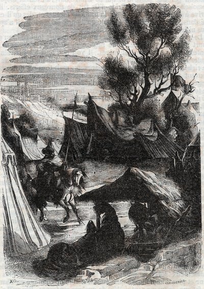 Roland في معسكر Saracen - نقش عام 1851 من "Furious Roland" " بواسطة فنان غير معروف