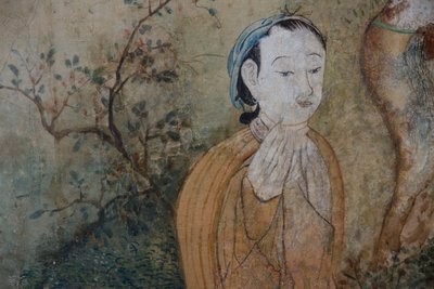 Scenes of everyday life in China, detail of the Chinese wallpaper, Chinese cabinet, Hunting residence, by Filippo Juvarra (1678-1736), Stupinigi, Piedmont, Italy بواسطة فنان غير معروف