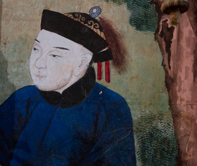 Scenes of everyday life in China, detail of the Chinese wallpaper, Chinese cabinet, Hunting residence, by Filippo Juvarra (1678-1736), Stupinigi, Piedmont, Italy بواسطة فنان غير معروف