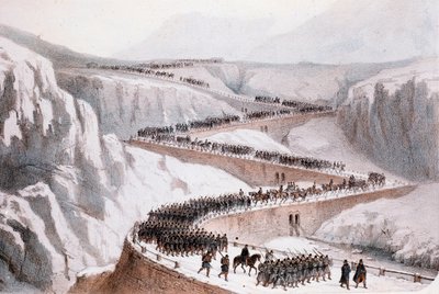حرب الاستقلال الإيطالية الثانية: مرور الجيش الفرنسي على مونسينيزيو في 29 أبريل 1859 (طباعة) بواسطة فنان غير معروف