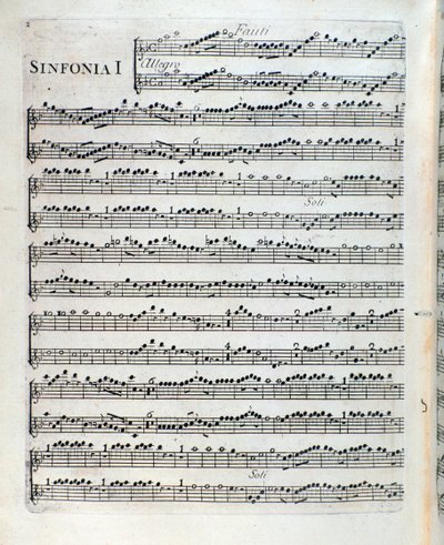 النوتة الموسيقية للفلوت في السمفونية الأولى لـ Sei sinfonie a piu strumenti op. 5 بقلم فرانسوا جوزيف جوسيك بواسطة فنان غير معروف